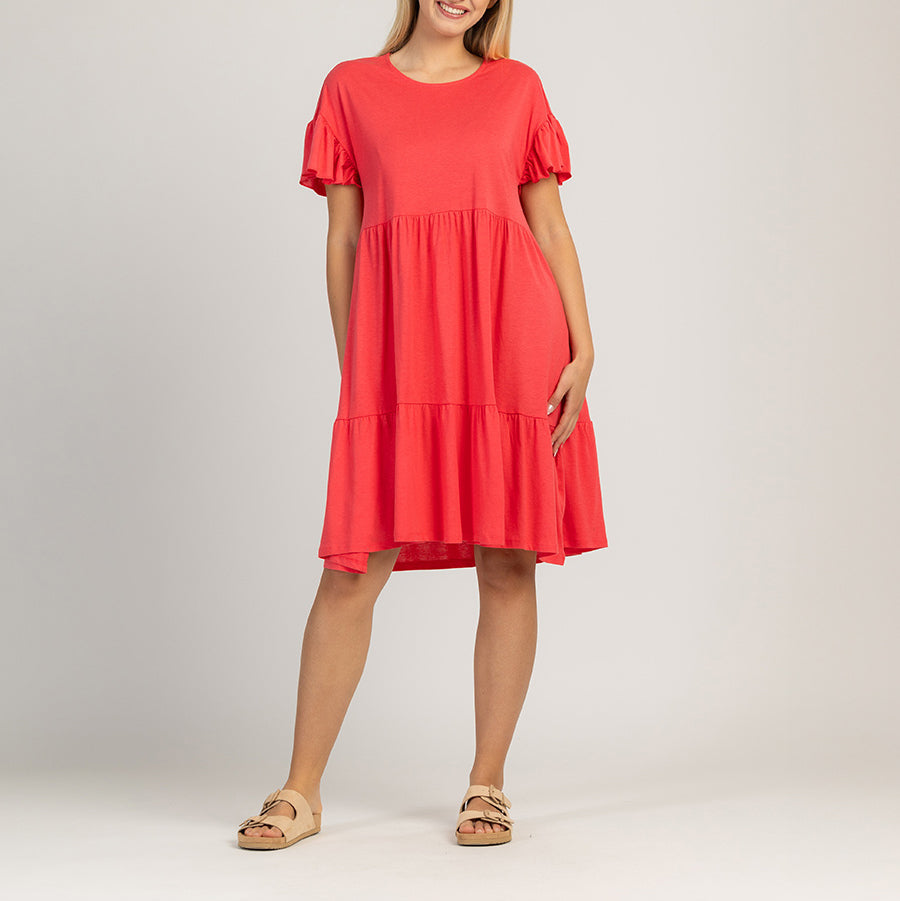Robe pour femme avec manches courtes plissées - SOLERA